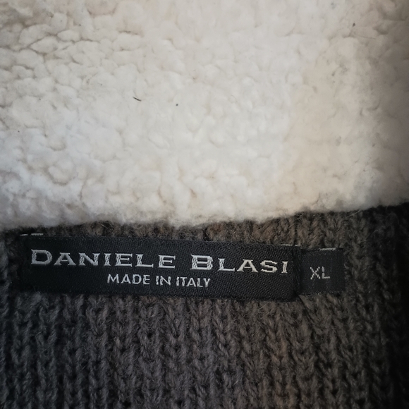 Daniele Blasi Mens Chunky Knit Cardigan XL Gray Sherpa Collar Wool Blend Grandpa - Picture 9 of 13